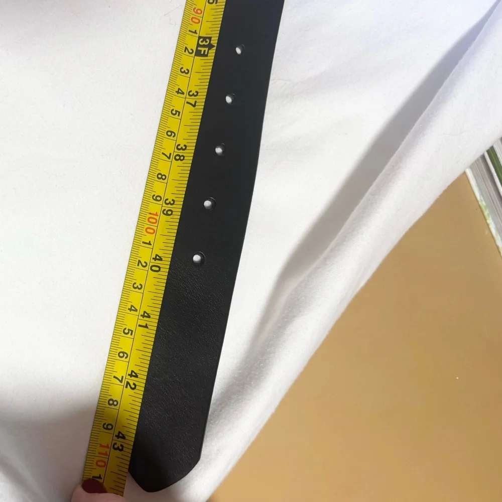 Eddie Bauer Black Leather Belt with Gray Buckle